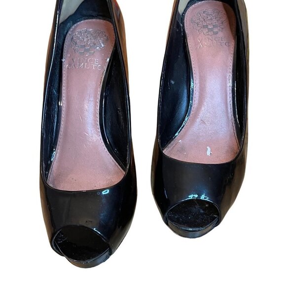 Vince Camuto Black Peep Toe Patent Leather Heels Sz 7 - Picture 4 of 10
